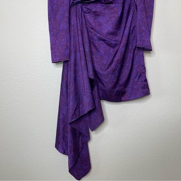 Keepsake Sz 4 Dress Purple High Neck Mini Long Sleeve Drape Party Classy Modest - Picture 6 of 15